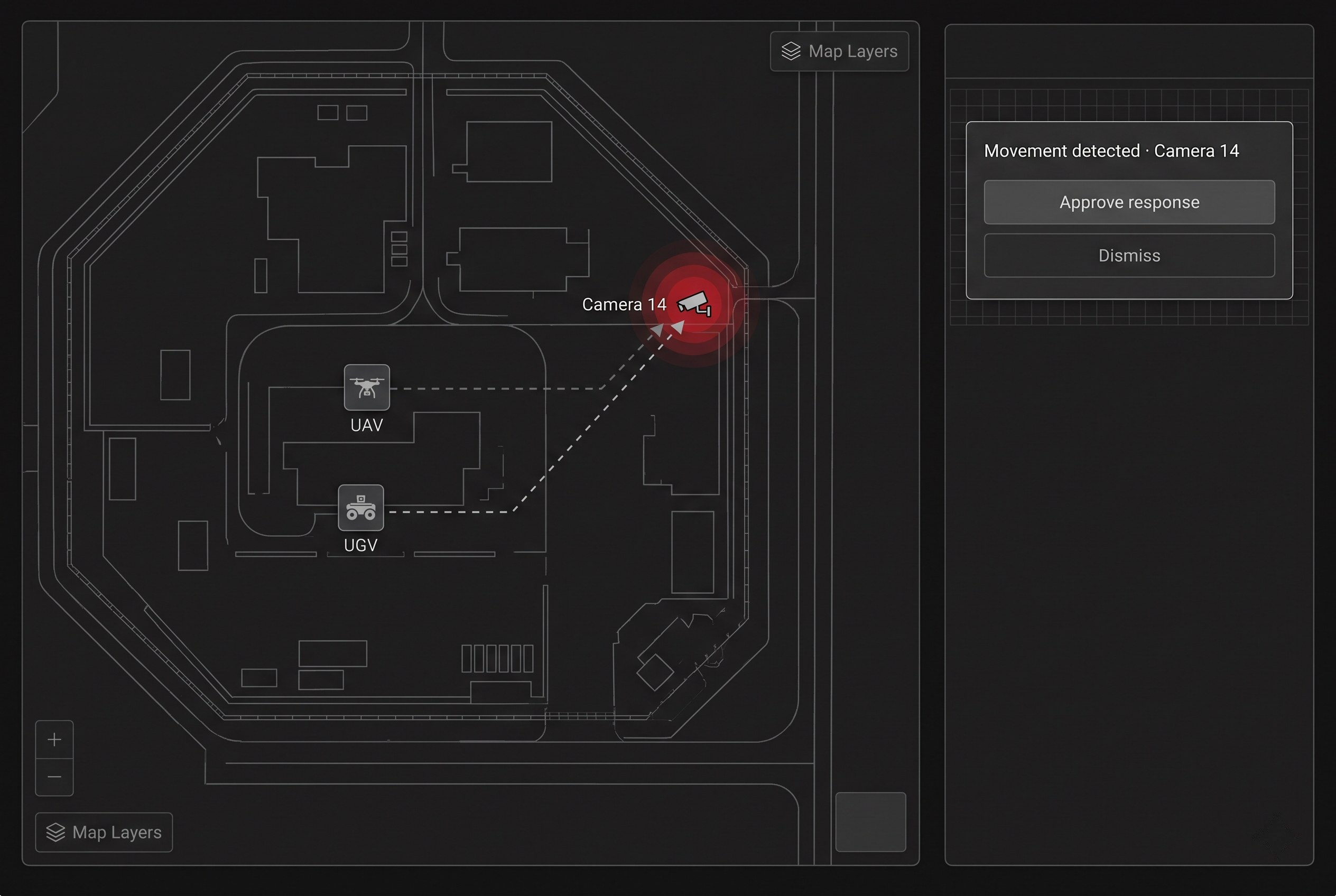 Detection on a tactical map with a UAV and a UGV proposed for operator approval