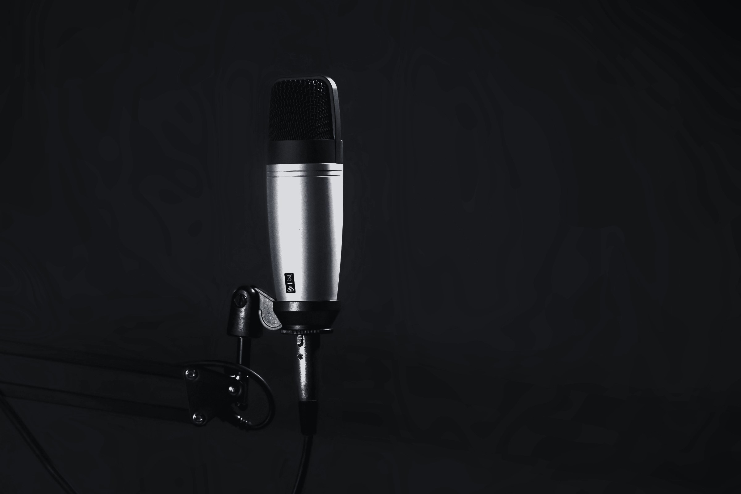 Studio microphone in front of an operations map