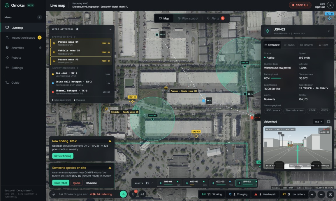 Omokai coordinating drones, robots and sensors across a protected site