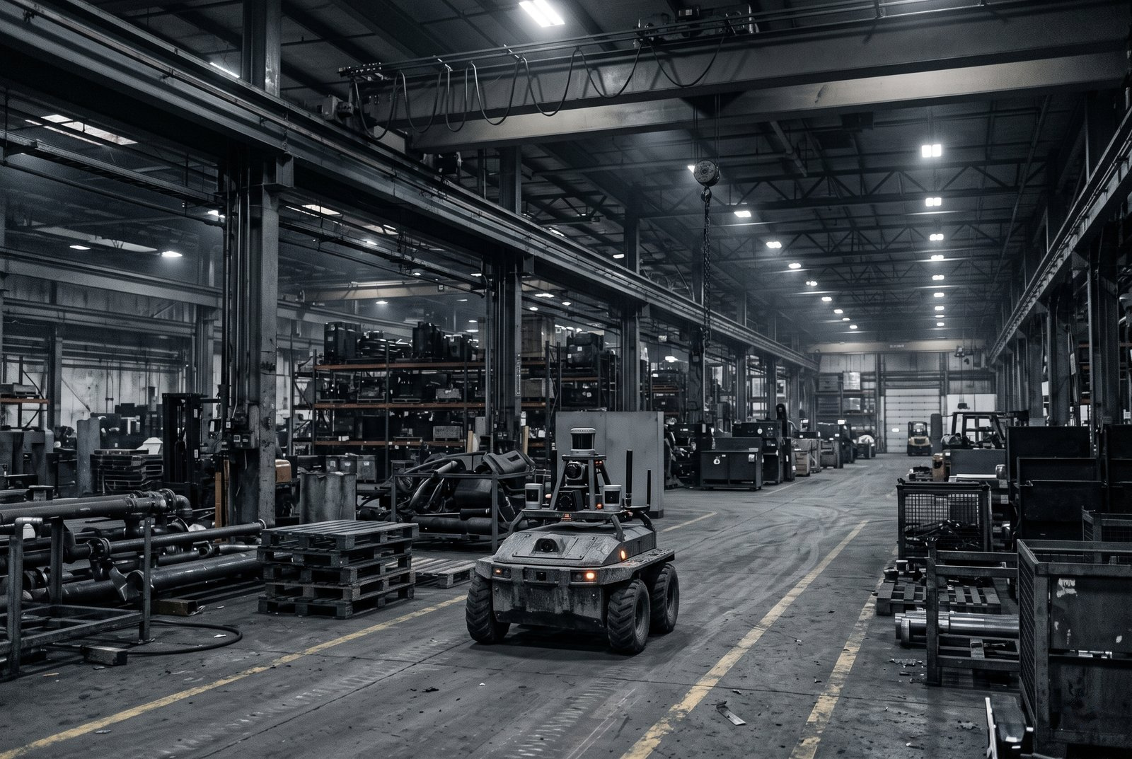 Robot navigating a warehouse interior without GPS