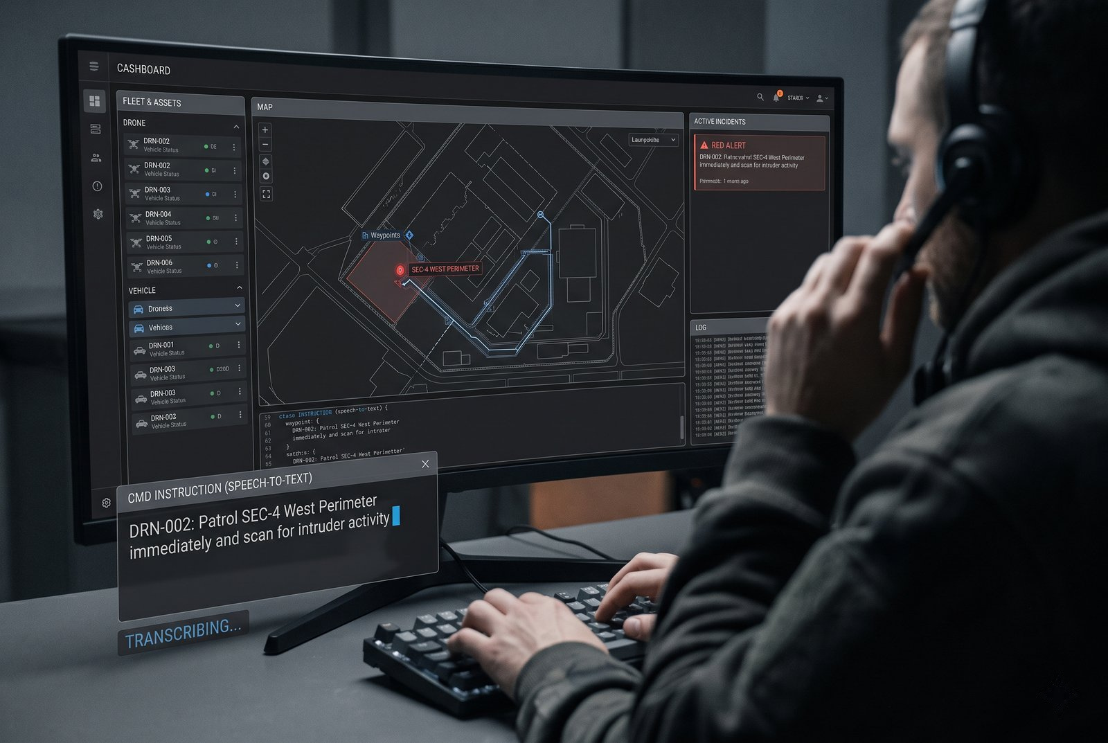 Operator typing a mission instruction in plain language